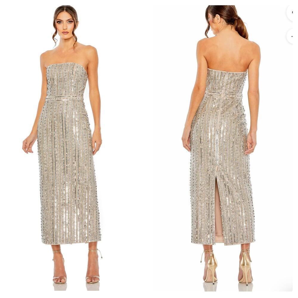 Mac Duggal Embellished Strapless Beaded Slim Column Dress Size 16 NWT